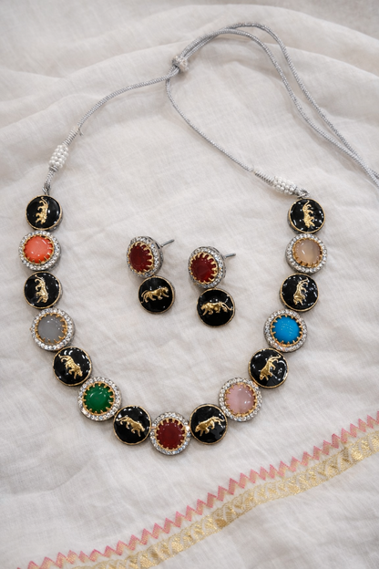 Sabyasachi Panther Motif Multicolor Necklace Set-G352200