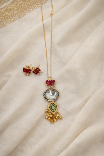 Pachi Kundan Pendant Chain with Matching Studs-G352500