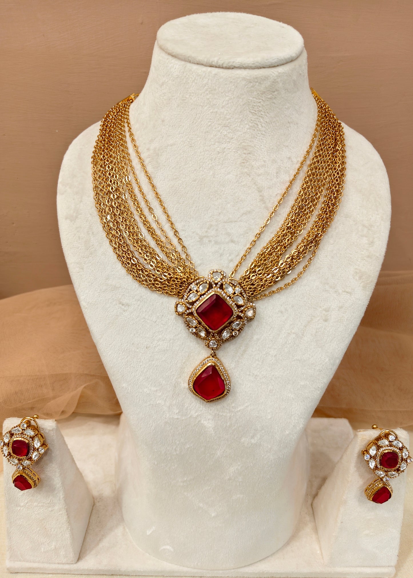 Moissanite Rubby Necklace Set-G754800