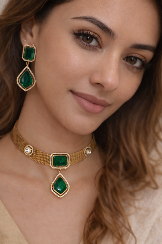 Gold-Plated Emerald Mesh Choker