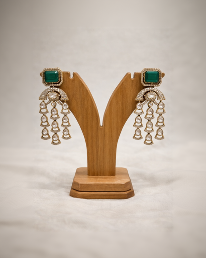 Heirloom Style Green Stone and Diamond Dangling Earrings-G351600