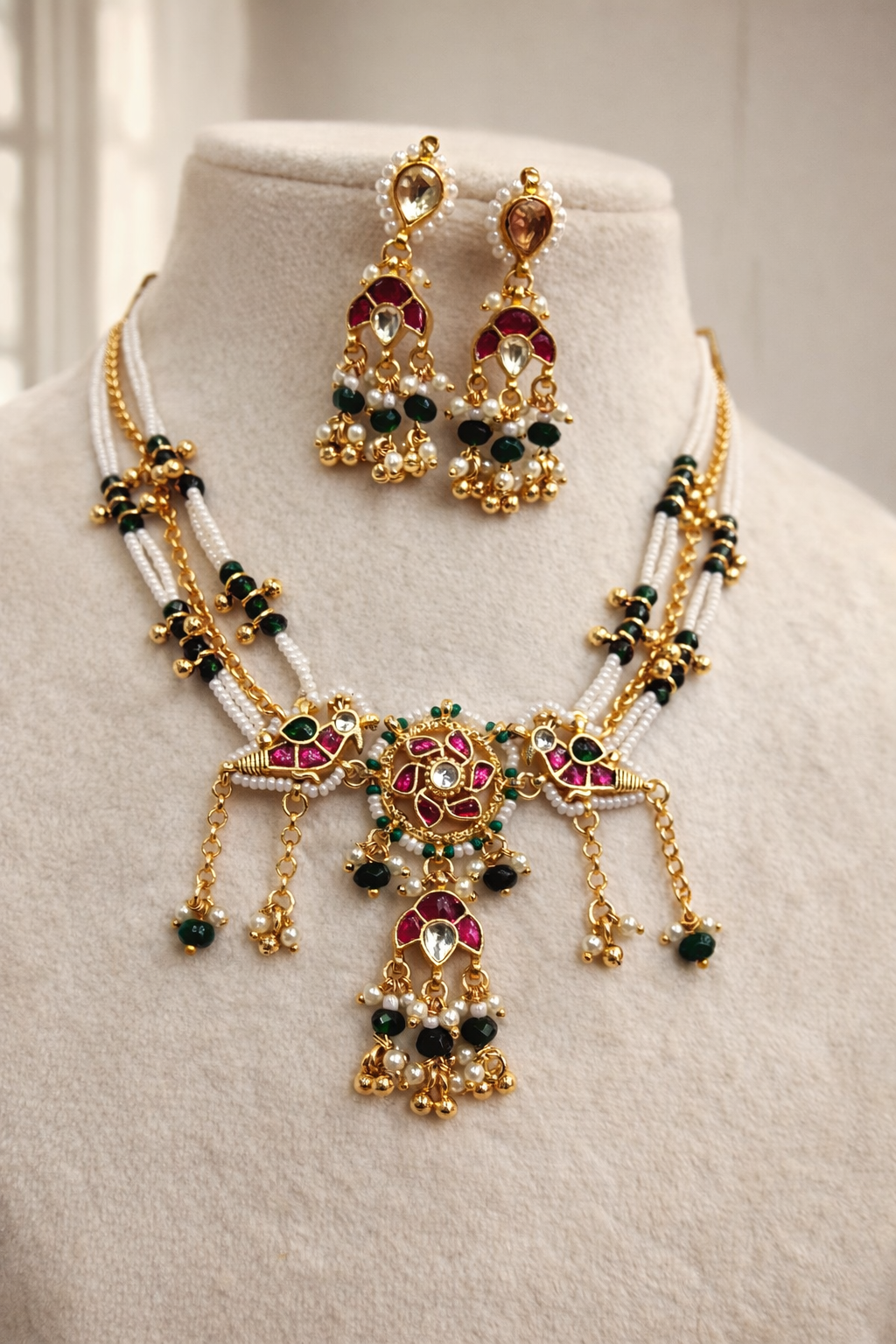 Elegant Pachi Kundan Choker Set with Matching Earrings & Pearl Drops
