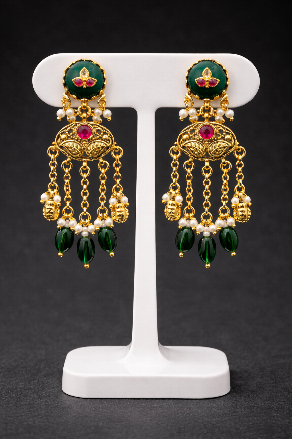 Heritage Kashmiri Emerald Green Stones Earrings-G353400