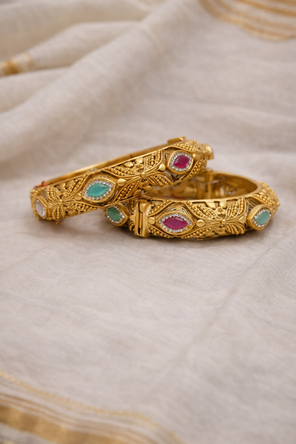 Antique Golden Heritage Bangles(Set of 2)