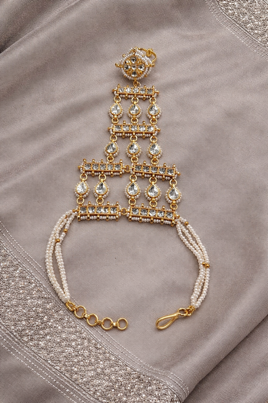Bridal Kundan & Pearl Hathphool Hand Harness-G752050