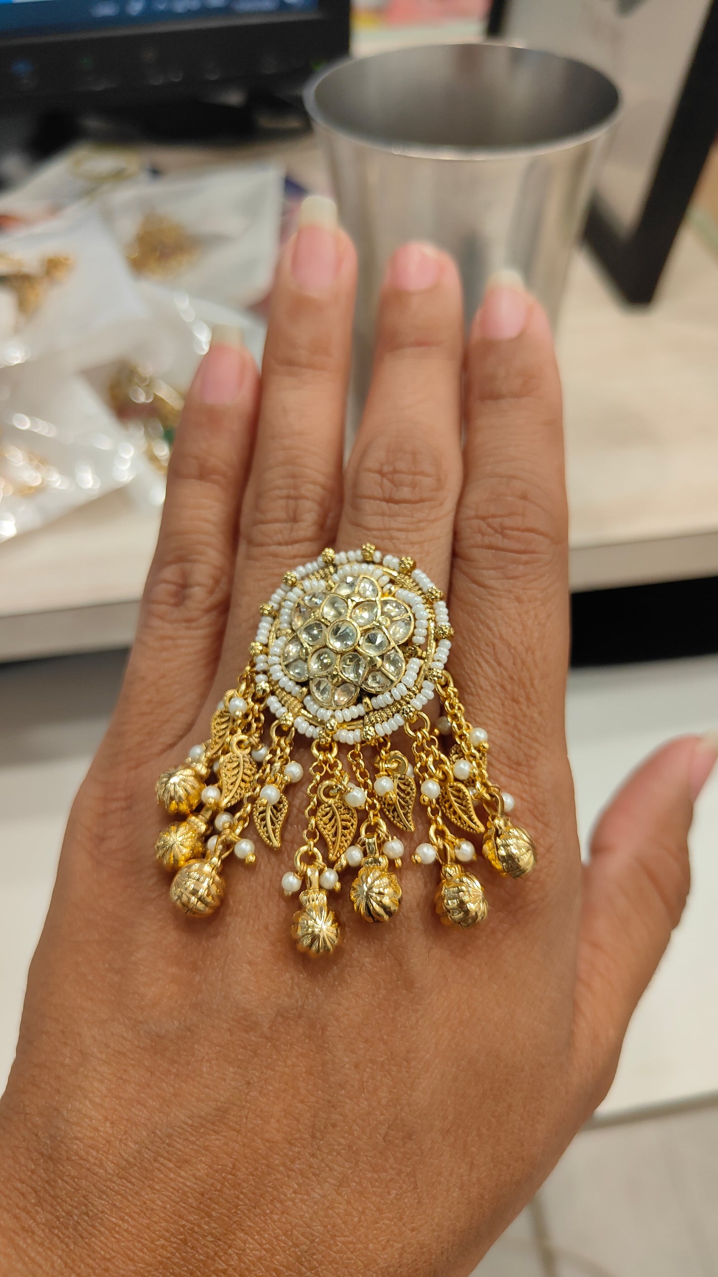 Jadau white kundan Tassle ring