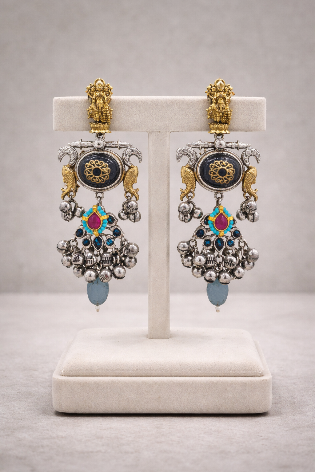 Oxidised Silver Dual-Tone Antique Temple Jewellery Set-G353100