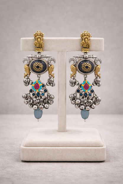 Oxidised Silver Dual-Tone Antique Temple Jewellery Set-G353100