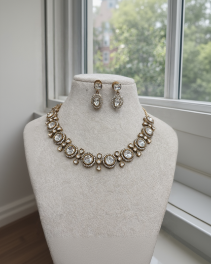 Antique Gold Plated Mossonite Necklace Set-G353200