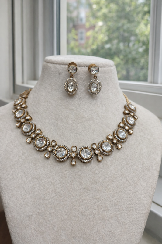 Antique Gold Plated Mossonite Necklace Set