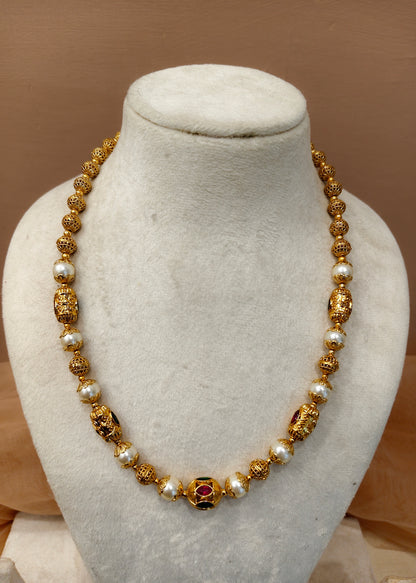 Gold-Plated Pearl Mala Necklace-G171200