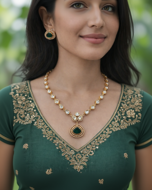 Emerald & Uncut Mossonite Necklace Set-G352900