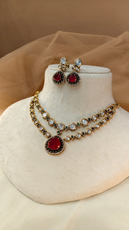 Ruby Moissanite Necklace Set-G425400