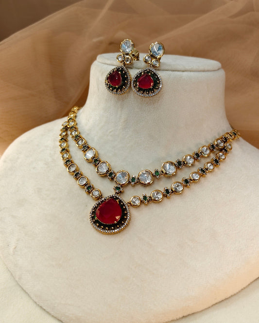 Ruby Moissanite Necklace Set-G425400