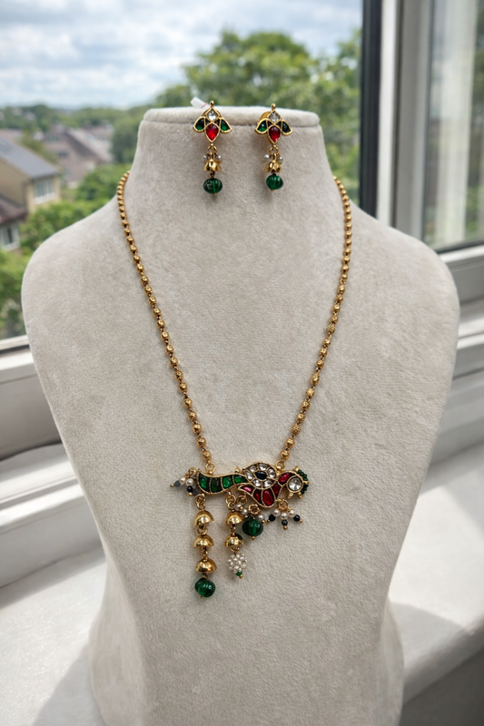 Peacock Navratna Pendant Set