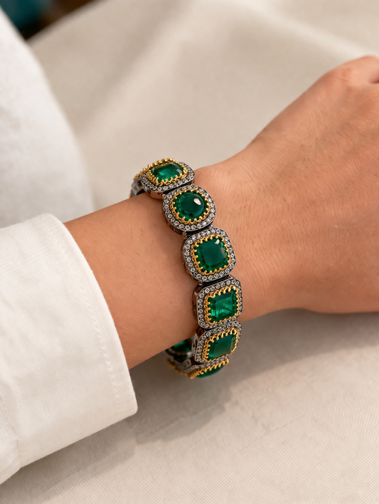 Victorian Emerald & American Diamond Kada Bracelet