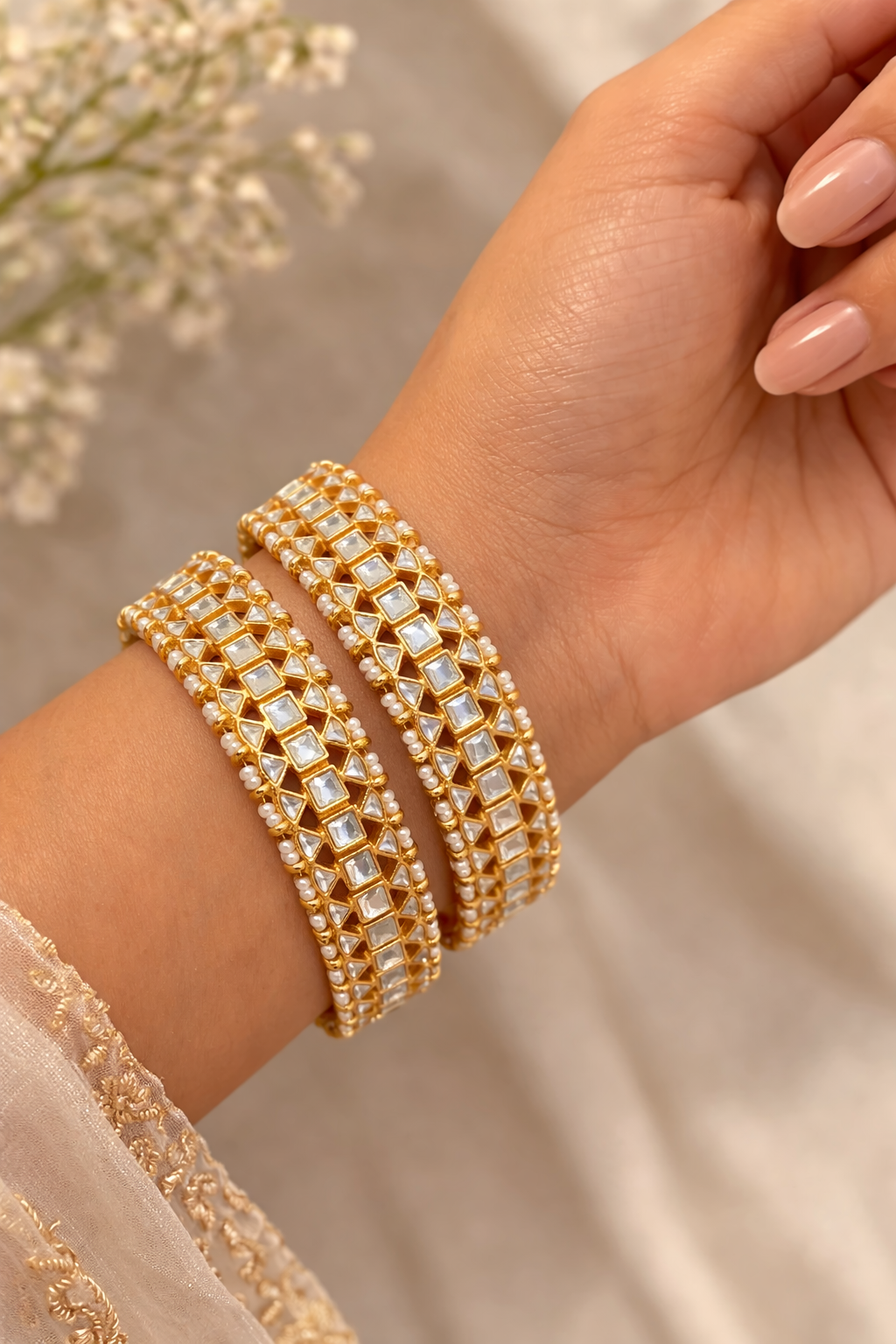 Gold Plated Kundan Polki Bangles