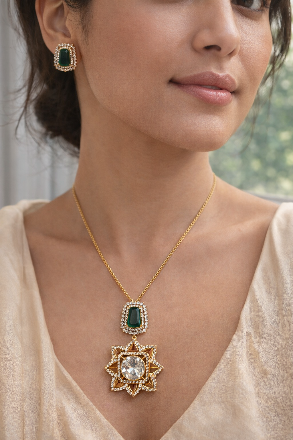 Emerald Green Mossonite Pendant Set-G753100