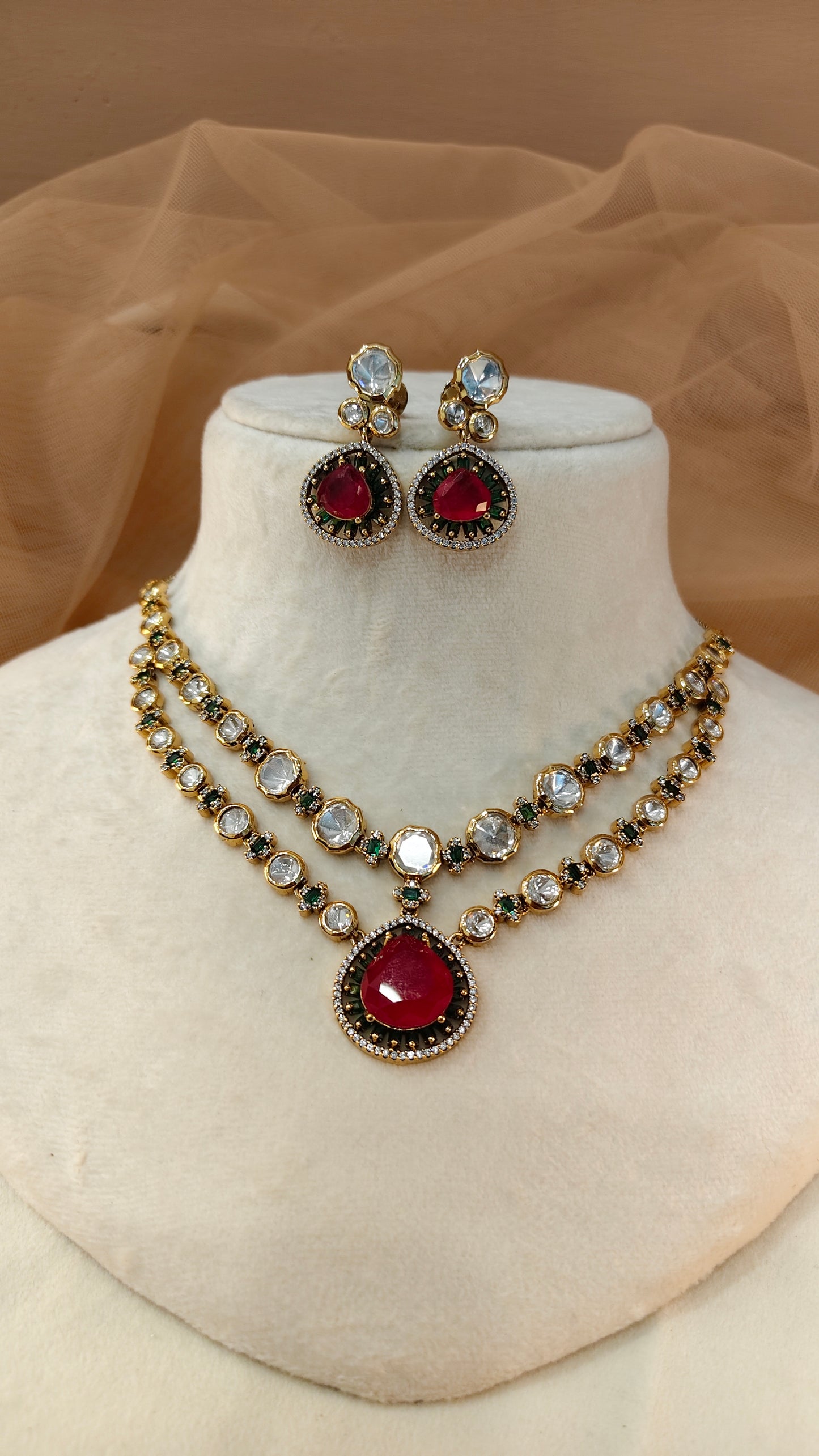 Ruby Moissanite Necklace Set-G425400