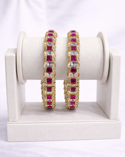 Ruby & Clear Stone Gold-Plated Bangle Set(Set of 2)-G354100