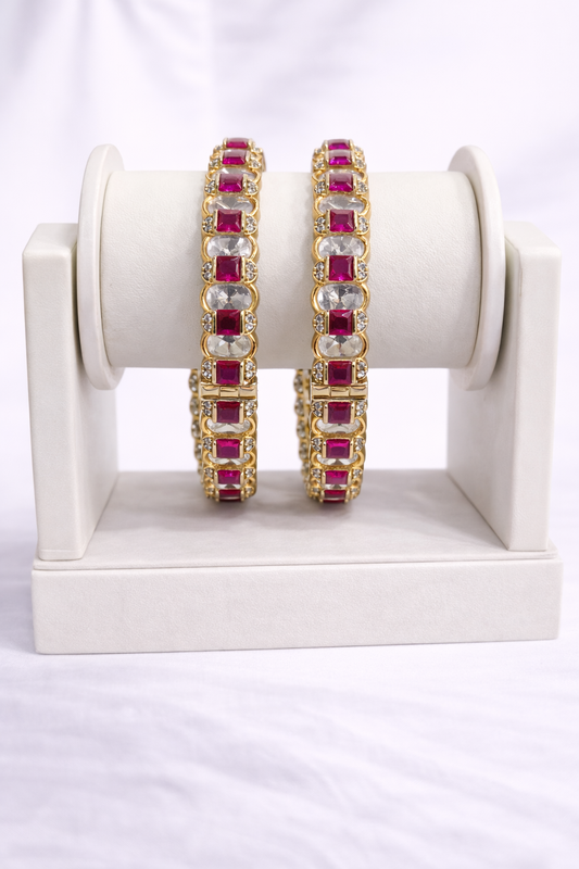 Ruby & Clear Stone Gold-Plated Bangle Set(Set of 2)