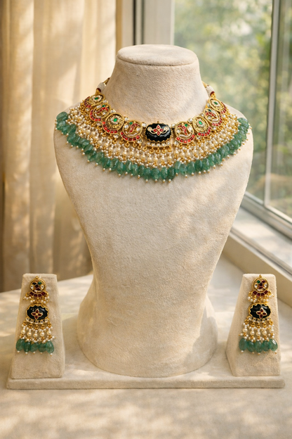Heritage Pachi Kundan Green Onyx Choker Necklace Set