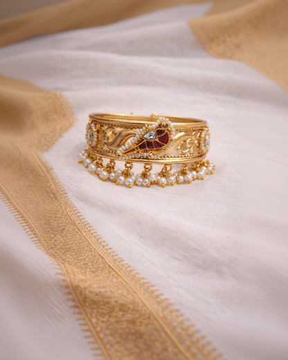 Aarvi Pearl & Gold Fusion Kada Bracelet