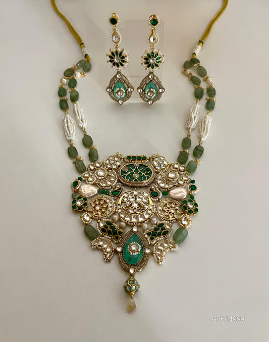 Celestial Teal & Royal Blue Kundan Necklace Set-G3514400