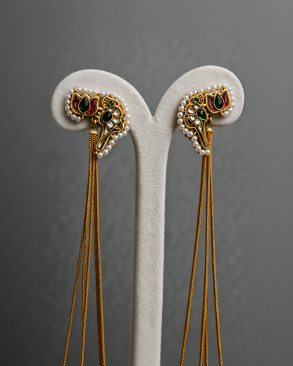 Long Kashmiri Handmade Gold Toned Earrings-G351450