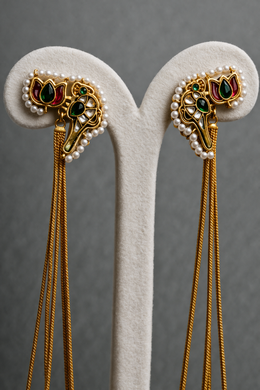Long Kashmiri Handmade Gold Toned Earrings-G351450