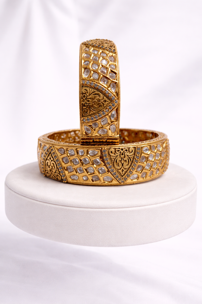 Gold-Plated Kundan Polki Kada Bangles (Set of 2)