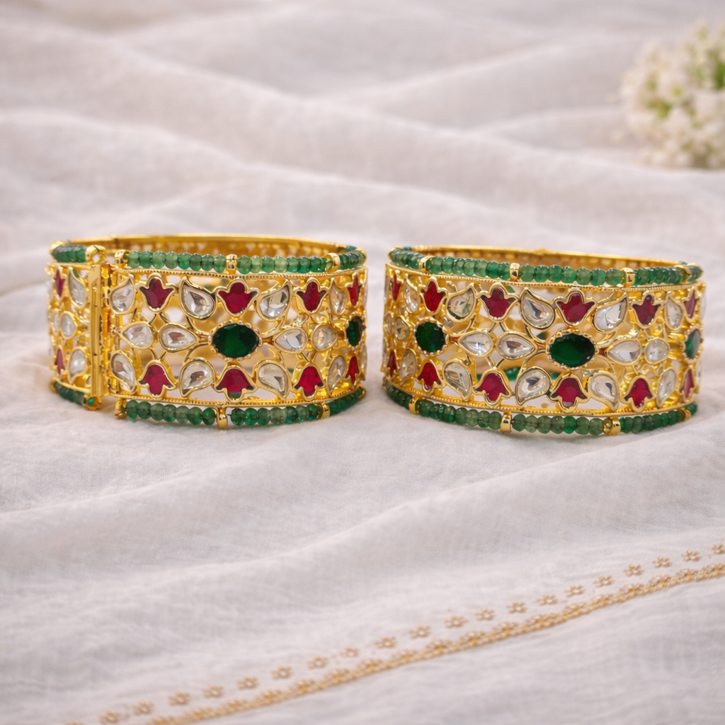 Handcrafted Jadau Kada Bangles(Set of 2)