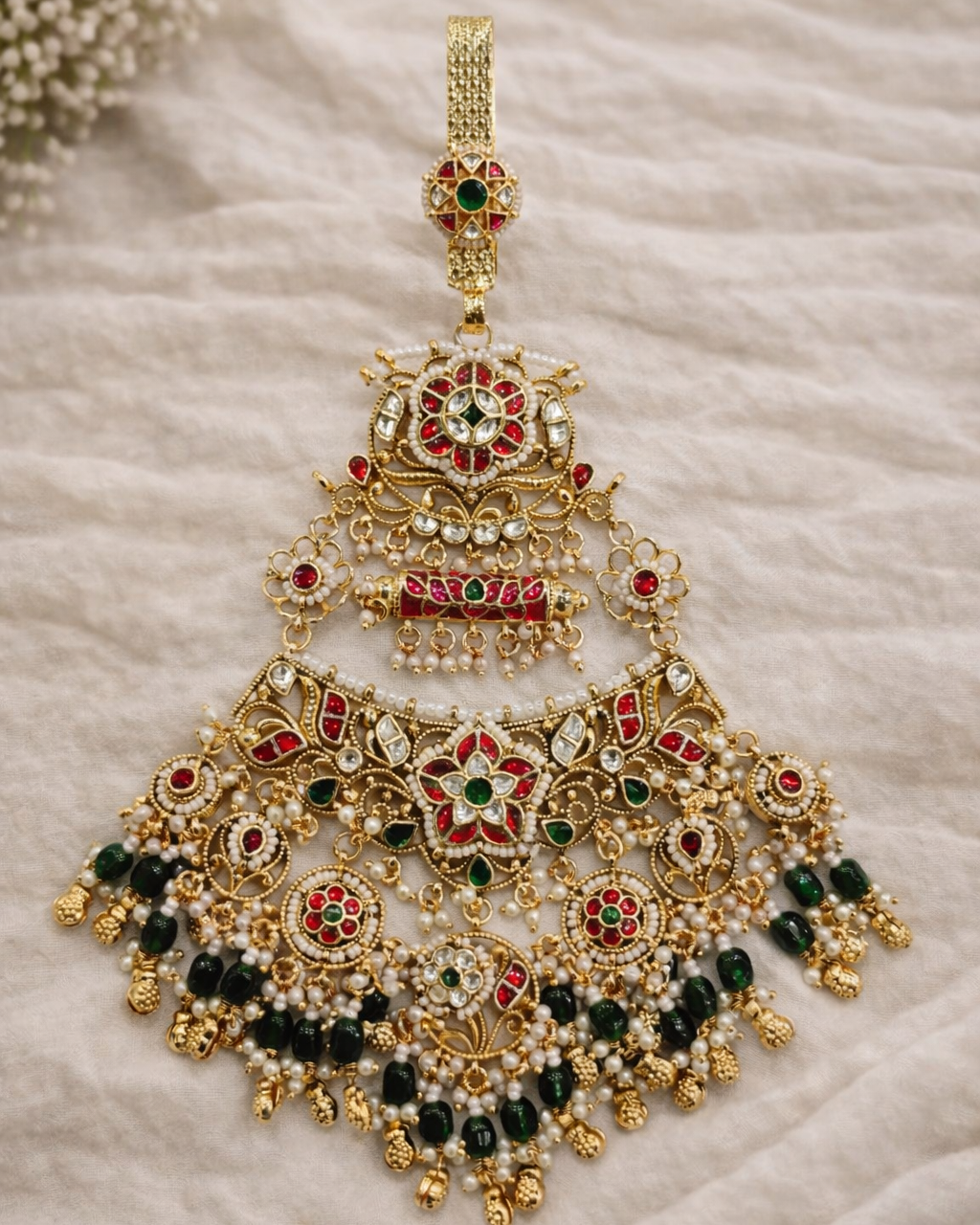 Gold-Plated Heritage Jadau Kundan Passa/Jhoomar/Juda-G357700