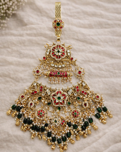 Gold-Plated Heritage Jadau Kundan Passa/Jhoomar/Juda-G357700