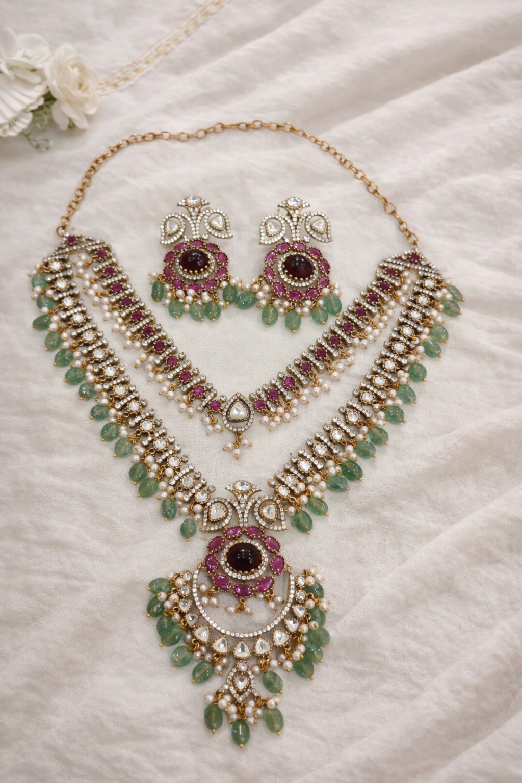 Ruby Kundan Polki Bridal Necklace Set