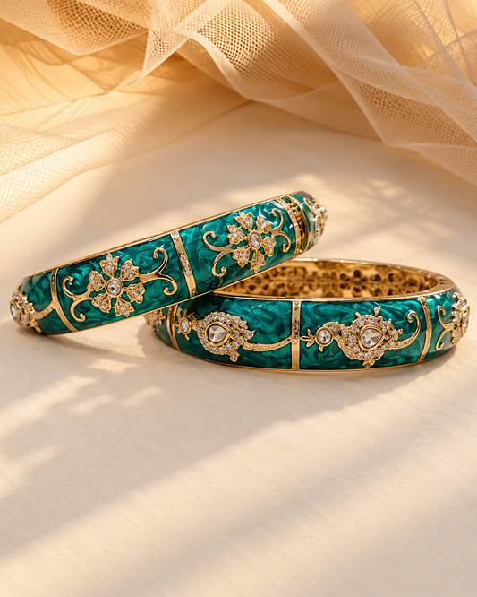 Aura Green Emrald Statement Bangles(Set of 2)-BGL2295