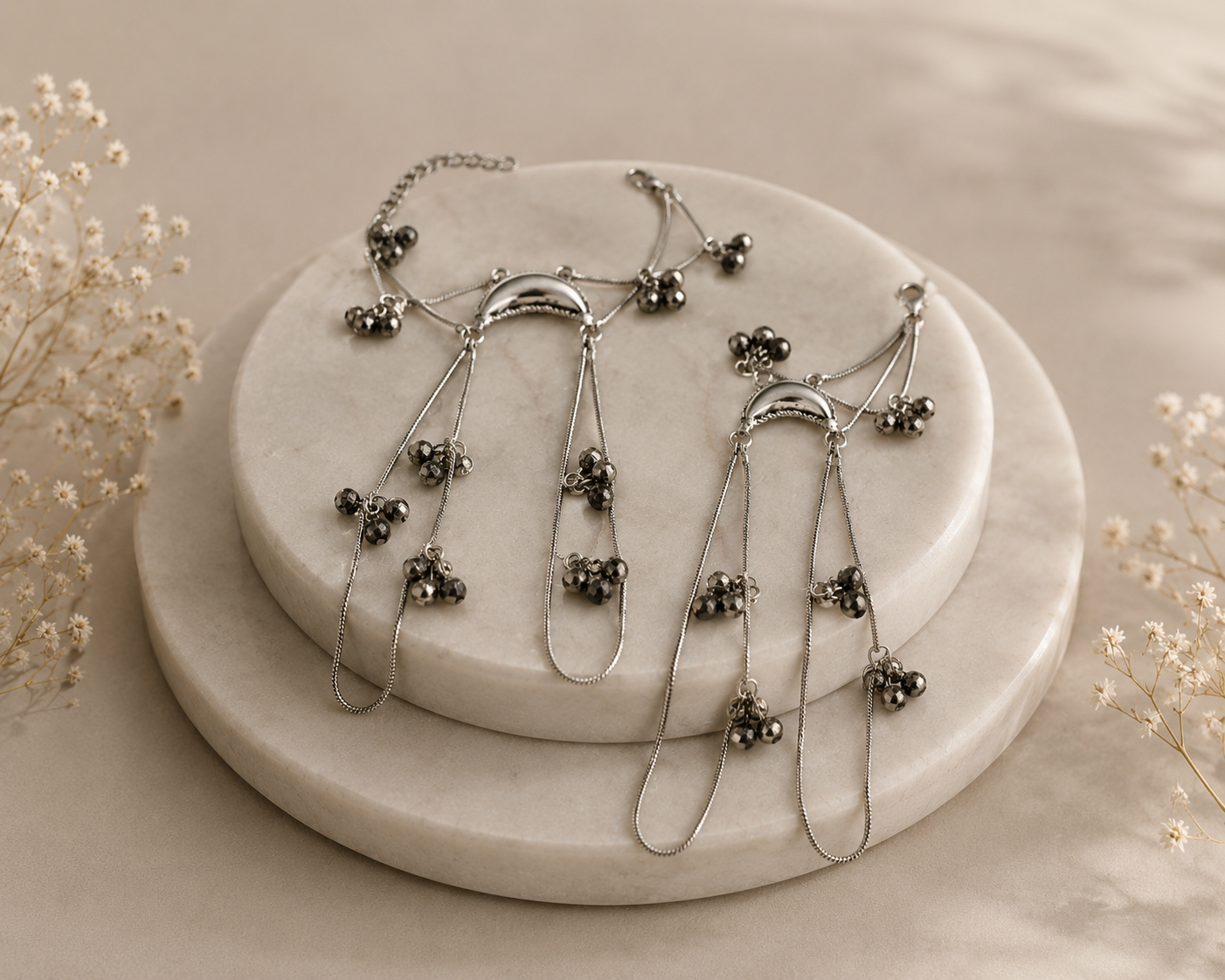 Oxidised Moon Haath Phool/Hand Harness(Pair)-G351300