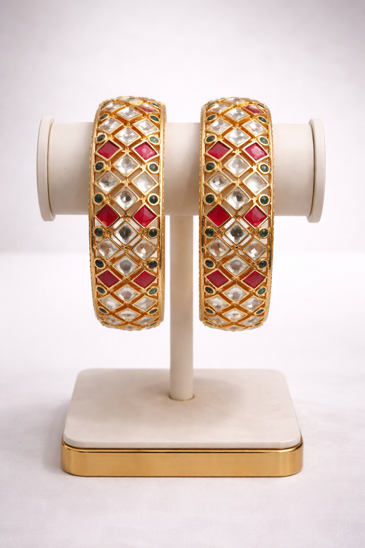 Handcrafte Kundan Polki Bangles(Set of 2)