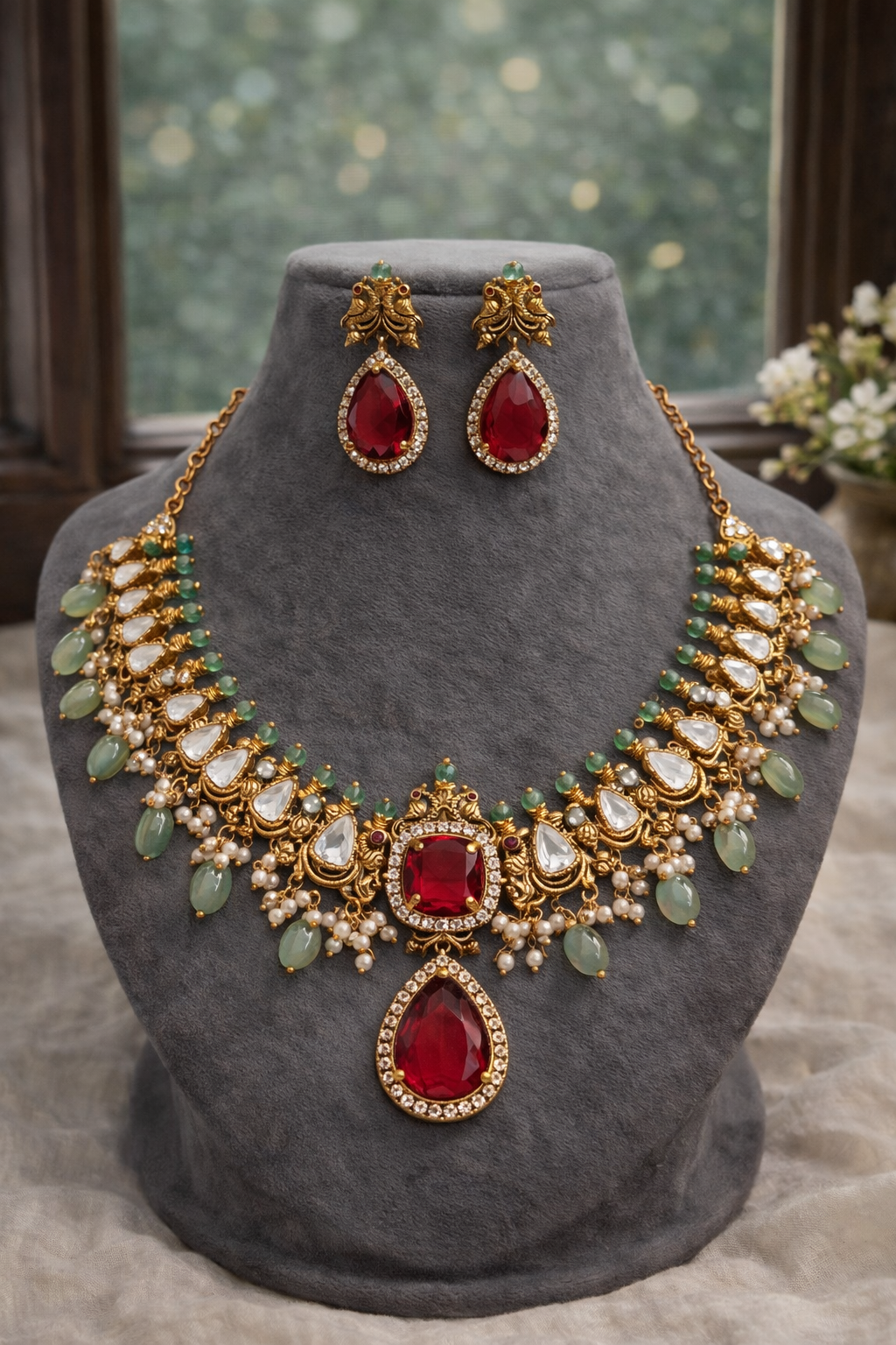 Kundan & Pearl Choker Necklace Set