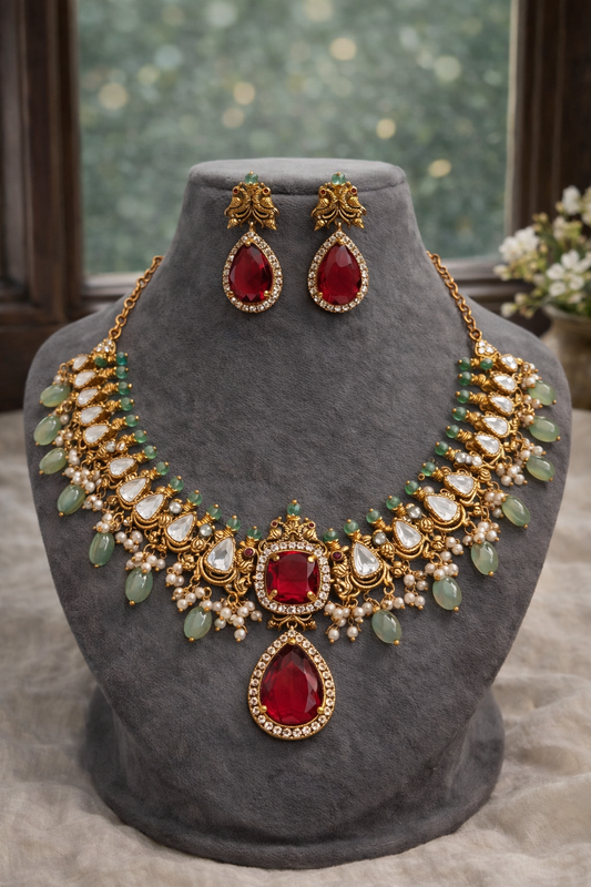 Kundan & Pearl Choker Necklace Set
