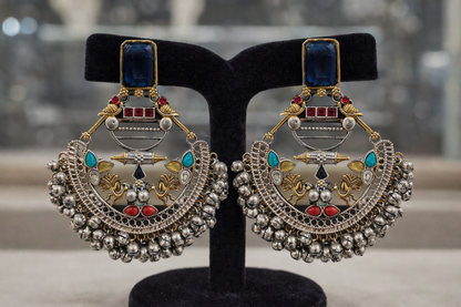 Oxidized Silver Navratri special Blue Stone Necklace Set-G353800