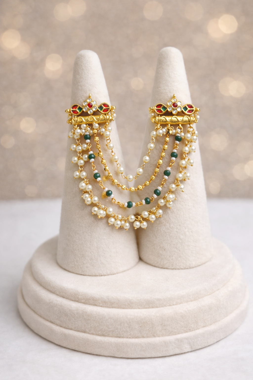 Jadau double finger julla ring