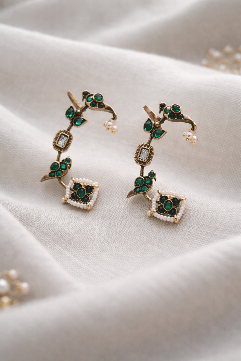 Kundan & Ruby Red Polki Earings Ear Cuffs-G35300
