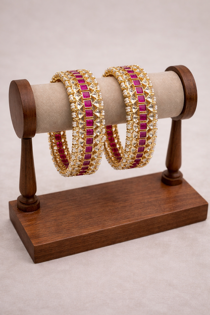 Gold Plated Pink Kundan Polki Bangles