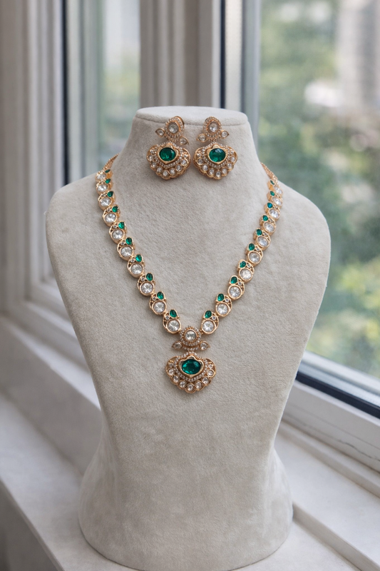 Green Kundan Polki Necklace Set