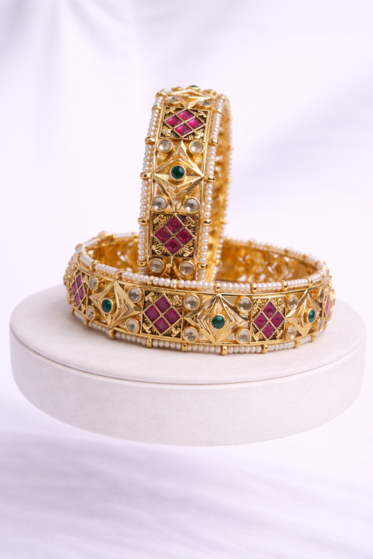 Handcrafted Kundan Polki Bangles (Set of 2)