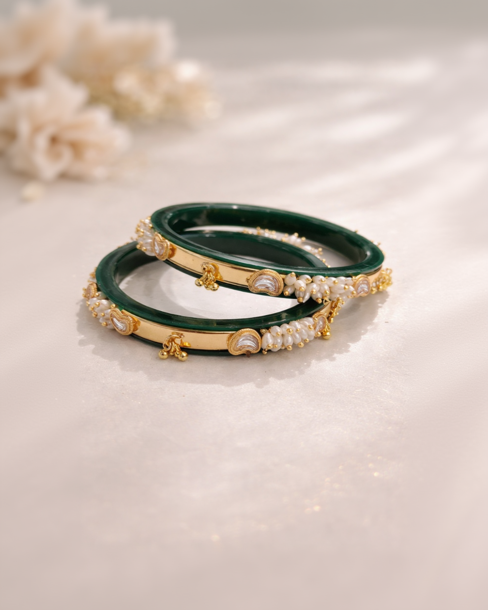 Pearl Beaded Green Chuddi Bangles-G351100