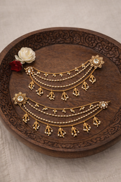 Mossainite Stud Fusion Charms Hanging Ear chain