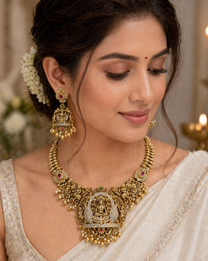 Antique Gold Lakshmi Temple Necklace Set-G353300