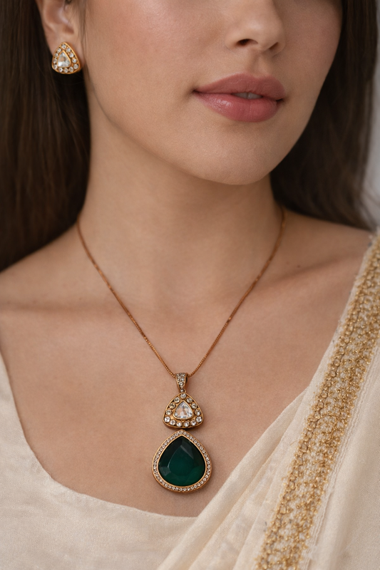 Zehra Emerald Drop Polki Necklace Set-G751300